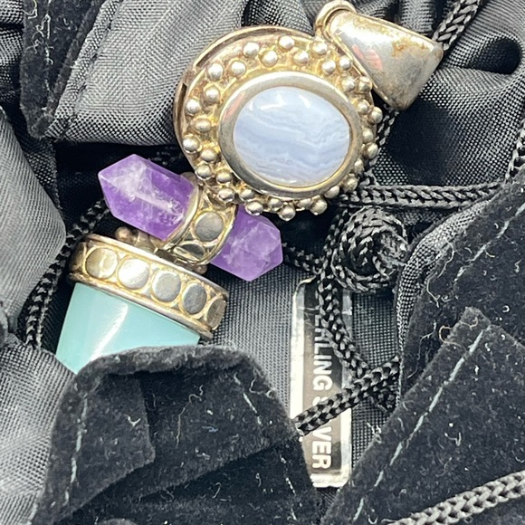 Vintage Whitney Kelly Sterling Silver Pendant w/ Agate, Amethyst & Chalcedony - Picture 15 of 17